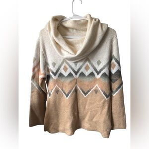Cozy Geometric Pattern Sweater - Cream and Tan